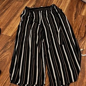 black striped paper bag pants